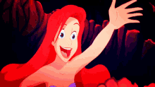 a cartoon of ariel from the little mermaid is waving her hand