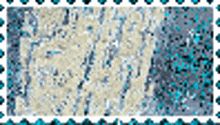 a postage stamp with a blue and white pattern on it