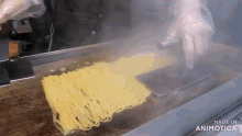 a person is cooking noodles on a stove and the noodles are made in animonica
