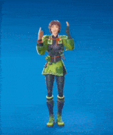 a 3d model of a woman in a green outfit with her arms outstretched