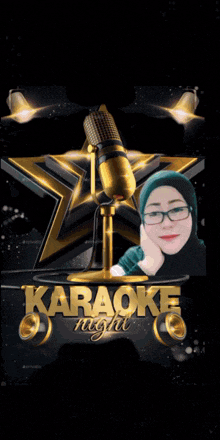 a poster for a karaoke night with a picture of a woman and a microphone