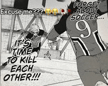 a black and white drawing of two soccer players playing soccer .