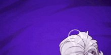a cartoon character with purple eyes is holding a sword and a purple light is coming out of her hand .