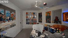a room with a ceiling fan and the number 34292