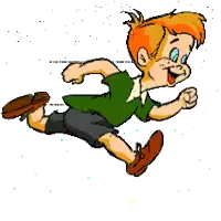 a cartoon of a boy running with the word sob behind him