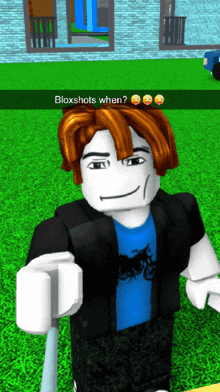 a roblox character is holding a cup and smiling with a caption that reads bloxshots when