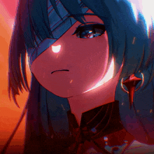 a close up of a girl with blue hair