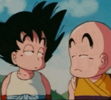 two cartoon characters looking at each other with one making a sad face
