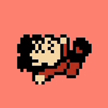 a pixel art of a cartoon character with a red background