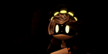 a close up of a person 's mouth with a yellow light coming out of it in a dark room .