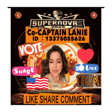 a poster that says supernovax 2025 co-captain lanie id 133750555626