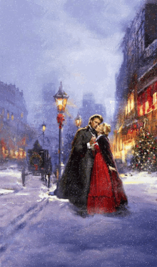 christmas city winter snow couple