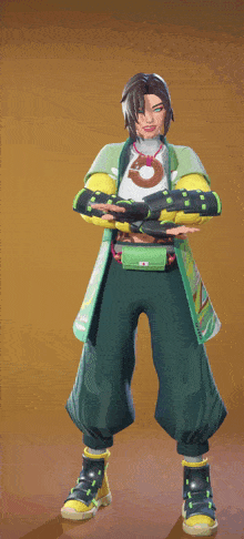a cartoon character with the letter o on their chest