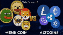 a meme coin vs altcoins graphic shows a doge and a viking