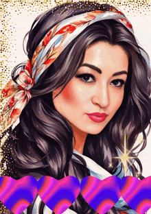 a painting of a woman with a scarf on her head