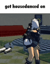 a cartoon of a person dancing with the words get housedanced on