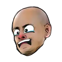 a cartoon drawing of a bald man 's face with a s on his ear