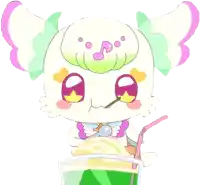 a cartoon character holding a drink with a straw