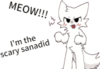 a drawing of a white cat with the words meow i 'm the sanadd below it