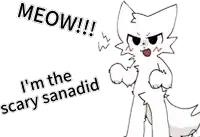 a drawing of a white cat with the words meow i 'm the sanadd below it