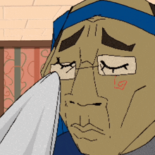 a pixel art drawing of a man covering his nose