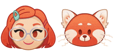 a girl with glasses and a red panda with a bow