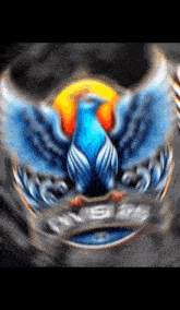a blurry picture of a blue bird with wings spread and the word nsa on the bottom