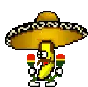 a pixel art of a banana wearing a sombrero holding maracas