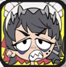 a cartoon girl wearing a maid hat is making a funny face in a video game .