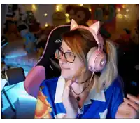 a pixelated image of a woman wearing headphones and a blue shirt