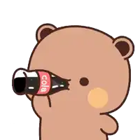 a teddy bear is drinking a bottle of coca cola