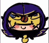 a drawing of a cartoon character with a purple and yellow mask