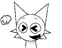 a black and white drawing of a cartoon character with a fist in the air .