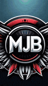 a logo for a company called mjb with wings around it