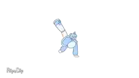 a cartoon of a girl in a blue dress doing a handstand on a white background .