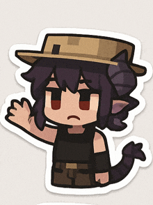 a cartoon character with purple hair and a hat