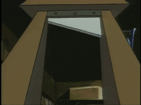Junior dodges the guillotine which chops the broom