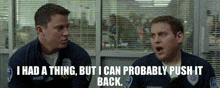 two police officers are talking to each other with the caption i had a thing but i can probably push it back ..