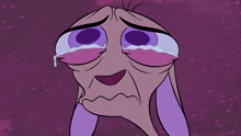 a cartoon character with purple eyes is crying with tears coming out of his eyes