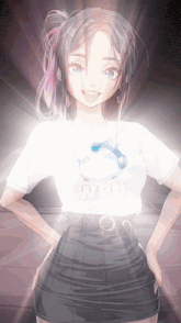 a girl is wearing a white shirt that says wow