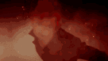 a dark red background with a few stars
