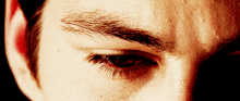 a close up of a man 's eye with a dark eyebrow