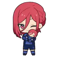 a girl with red hair is holding a stuffed animal in her arms