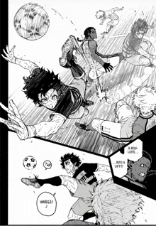 a black and white drawing of a soccer game with the word weeee on the bottom right
