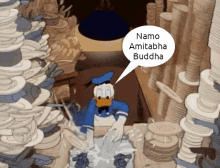 Donald Duck Washing Dishes While Reciting Namo Amitabha Buddha Recitation GIF