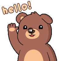 a brown teddy bear says hello and waves its hand