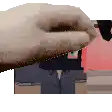 a close up of a person 's hand holding a piece of paper in front of a cartoon character .