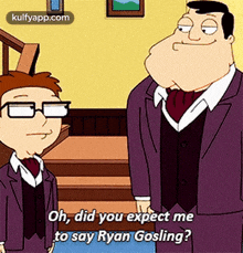 a cartoon of ryan gosling talking to another man