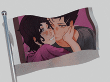 a flag with a picture of a boy and girl on it