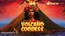 a game called volcano goddess has a woman with flowers in her hair